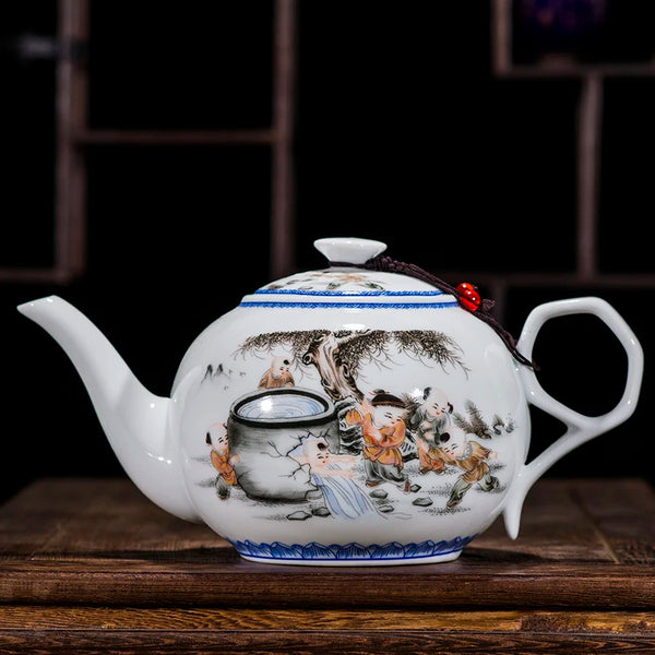 White Painted Ceramic Teapot-ToShay.org