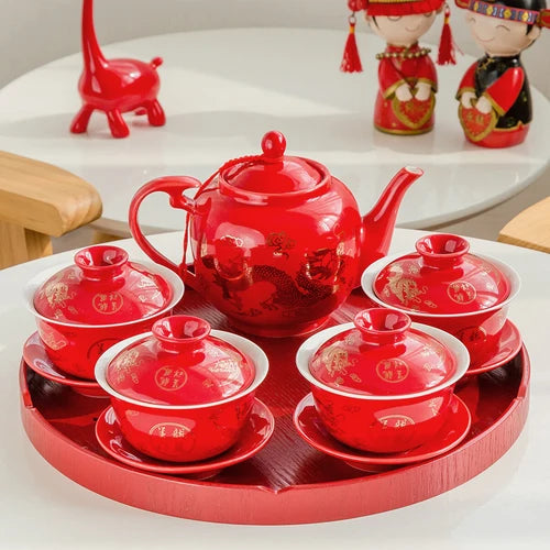 Red Ceramic Tea Set-ToShay.org