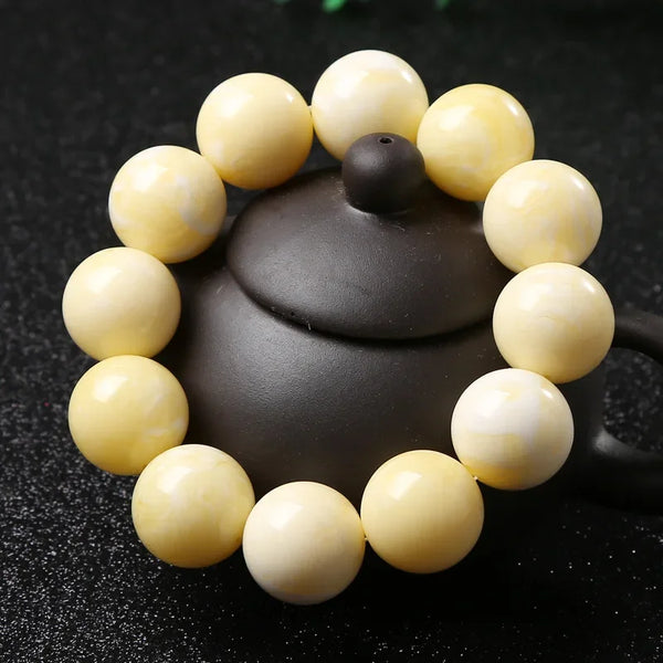 White Honey Amber Bead Bracelet-ToShay.org