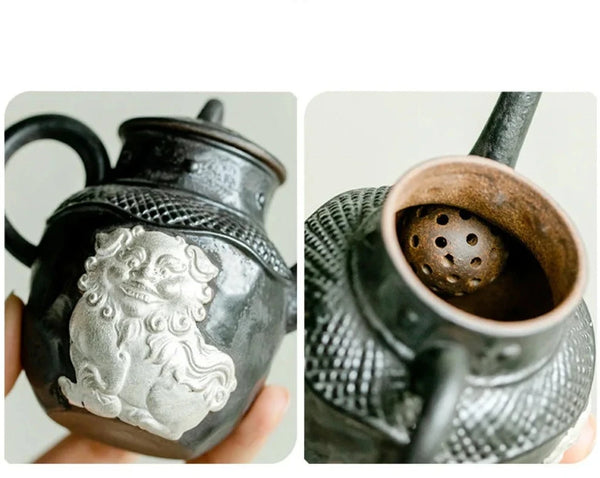 Black Painted Silver Teapot-ToShay.org