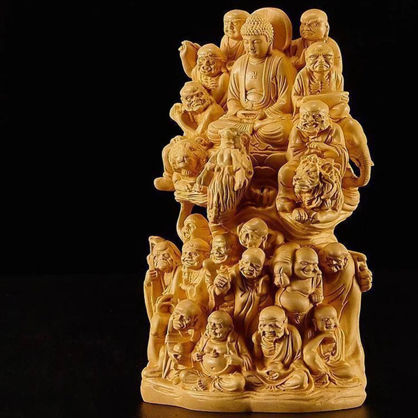 Wood Eighteen Arhats Buddha-ToShay.org