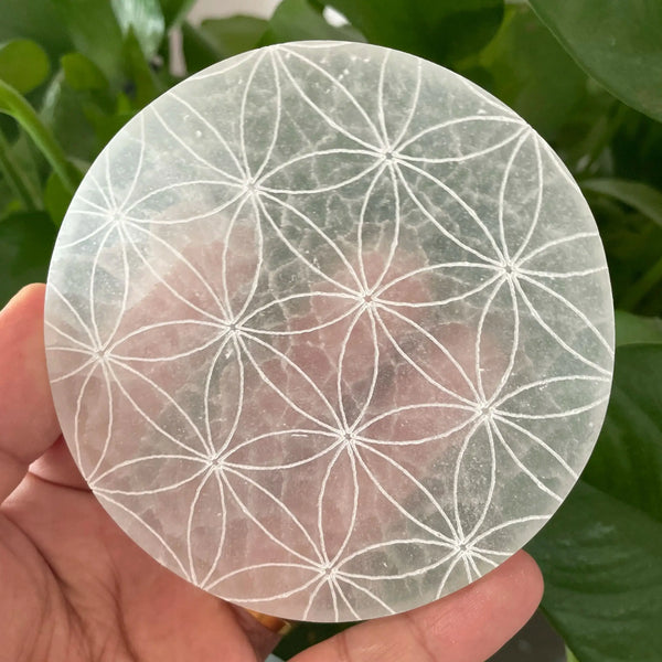 White Selenite Flower Plate-ToShay.org