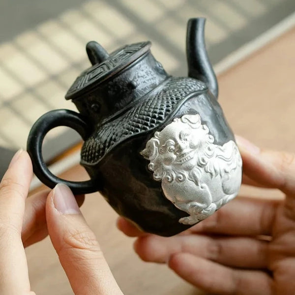 Black Painted Silver Teapot-ToShay.org