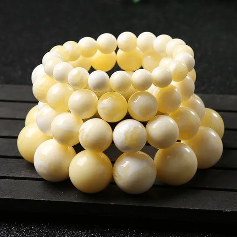 White Honey Amber Bead Bracelet-ToShay.org