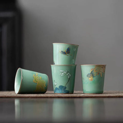 Celadon Green Porcelain Tea Cups-ToShay.org