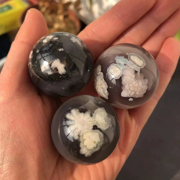 Grey White Sakura Agate Balls-ToShay.org