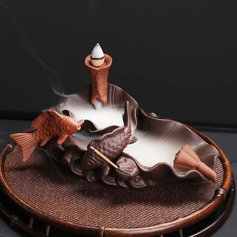 Lotus Leaf Fish Incense Burner-ToShay.org