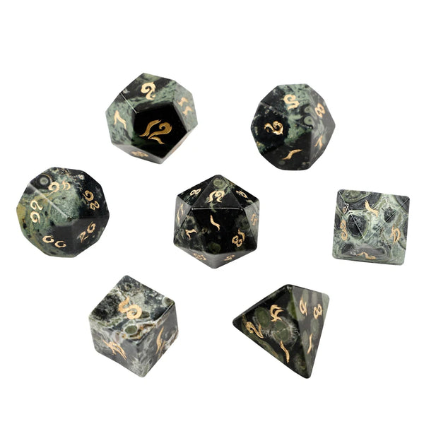 Green Kambaba Jasper Platonic Solid Dice-ToShay.org