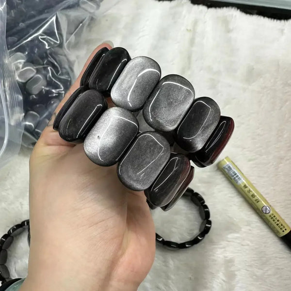 Silver Obsidian Bead Bracelets-ToShay.org