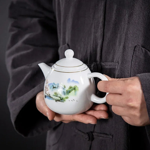 White Painted Porcelain Teapot-ToShay.org