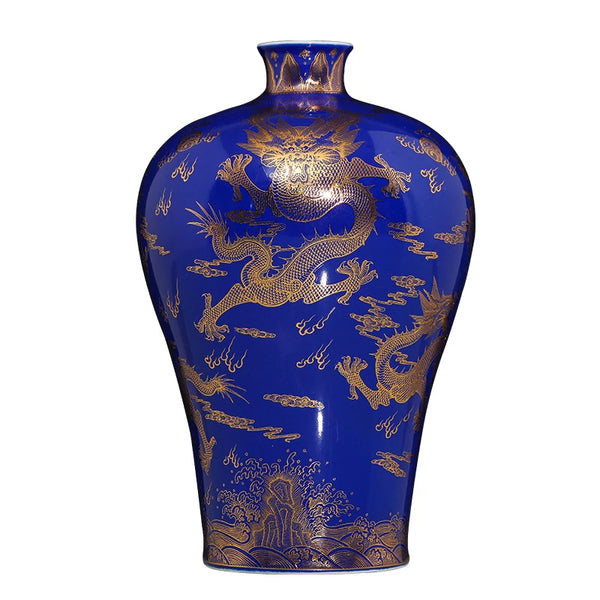 Gold Blue Dragon Vase-ToShay.org