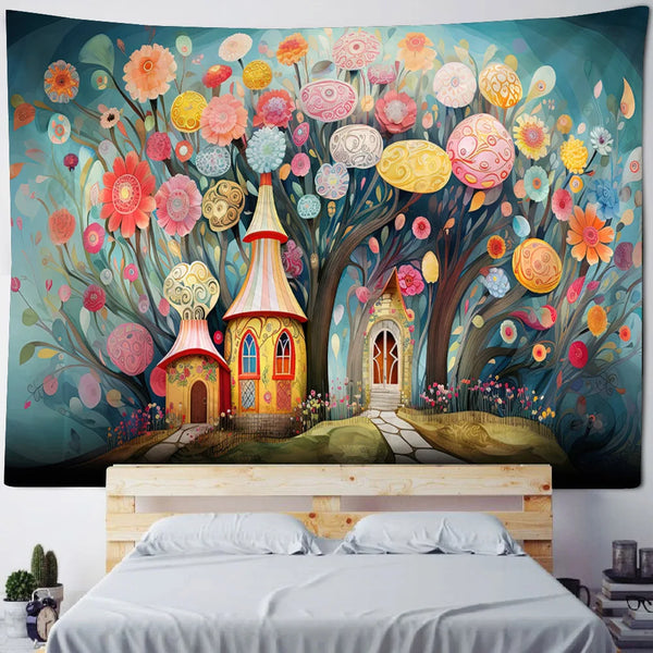 Mushroom House Art Tapestry-ToShay.org