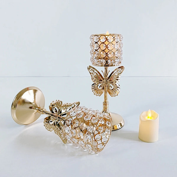 Gold Crystal Bead Candle Holders-ToShay.org