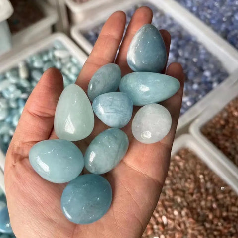 Blue Aquamarine Tumbled Stones-ToShay.org