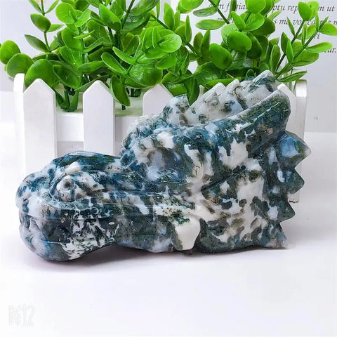 Green Moss Agate Dragon Skull-ToShay.org