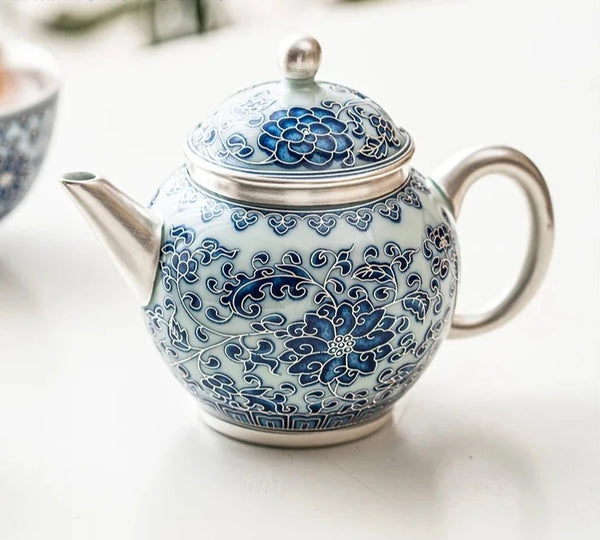 Silver Blue Ceramic Teapot-ToShay.org