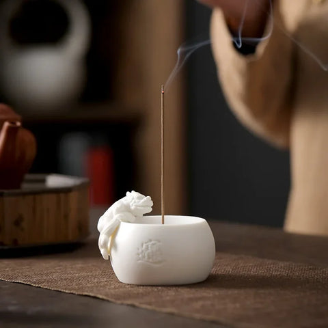 White Porcelain Pixiu Incense Burner-ToShay.org