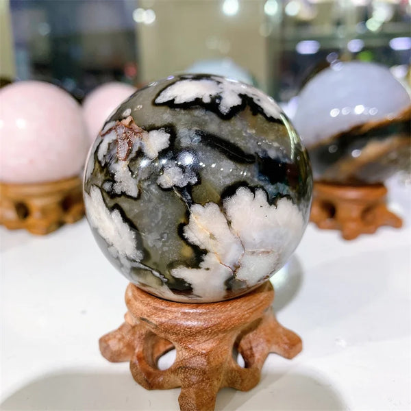 Black Flower Agate Ball-ToShay.org