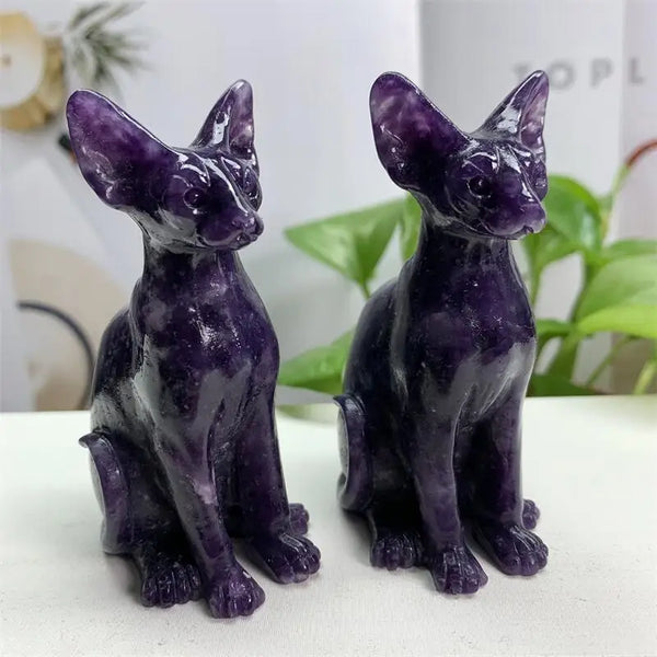 Purple Lepidolite Cat Statue-ToShay.org