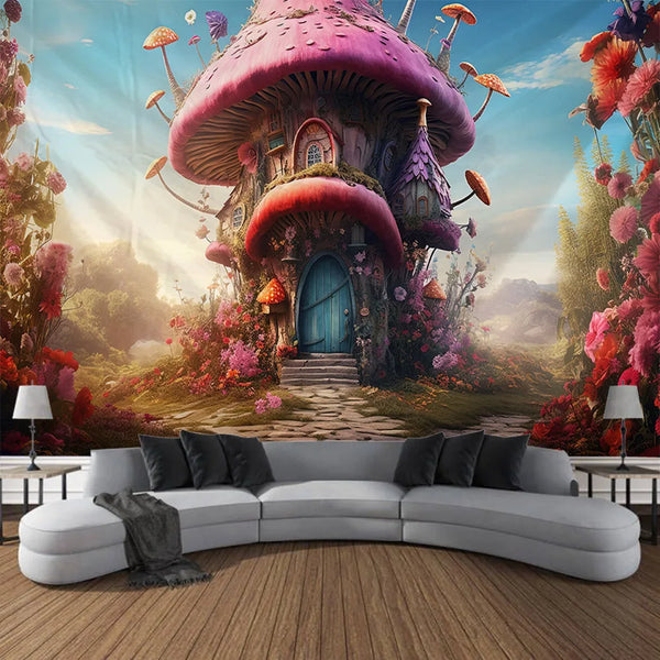 Mushroom House Art Tapestry-ToShay.org