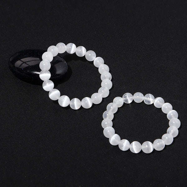 White Selenite Bead Bracelet-ToShay.org