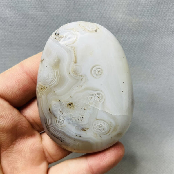 Yellow Milk Sky Eye Agate Palm Stone-ToShay.org