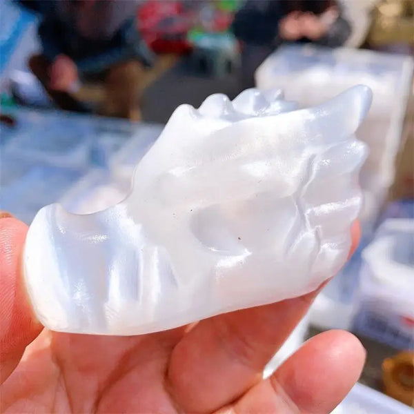 White Selenite Dragon Skull-ToShay.org