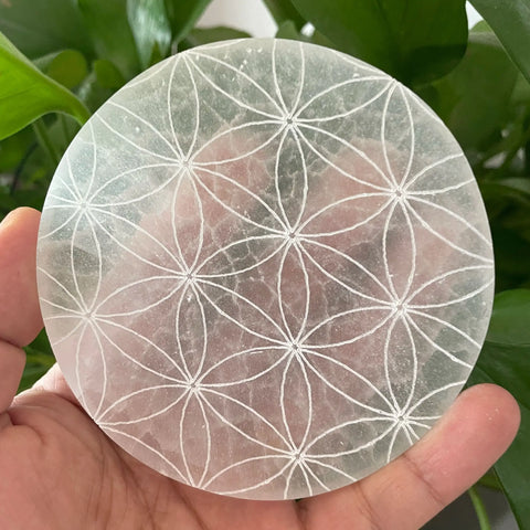 White Selenite Flower Plate-ToShay.org