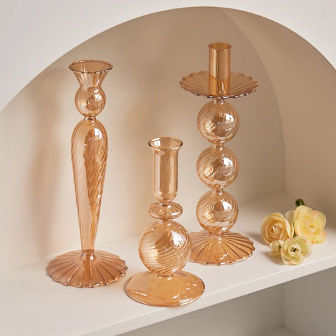 Glass Champagne Gold Candlesticks-ToShay.org