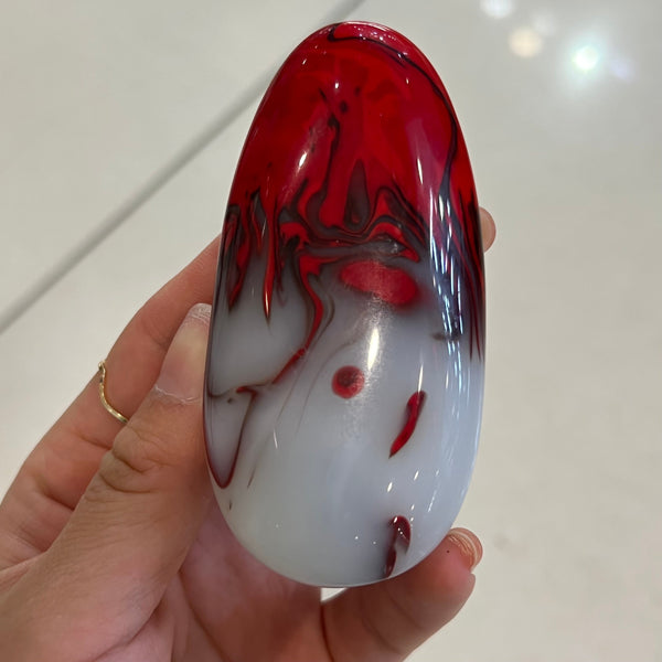 Red White Agate Palm Stone-ToShay.org