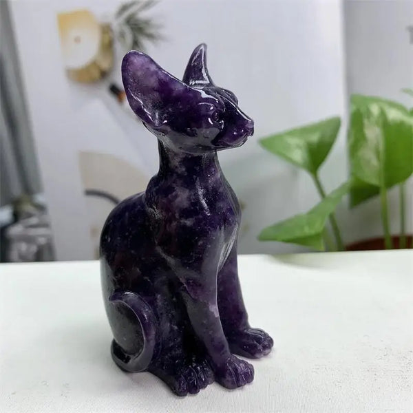 Purple Lepidolite Cat Statue-ToShay.org