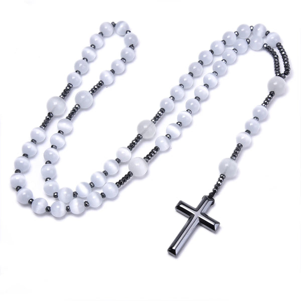 White Cats Eye Stone Rosary-ToShay.org