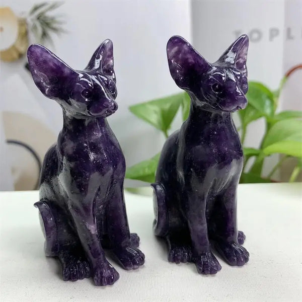 Purple Lepidolite Cat Statue-ToShay.org