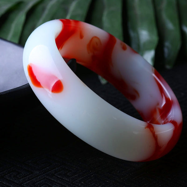 Red and White Jade Bangle-ToShay.org