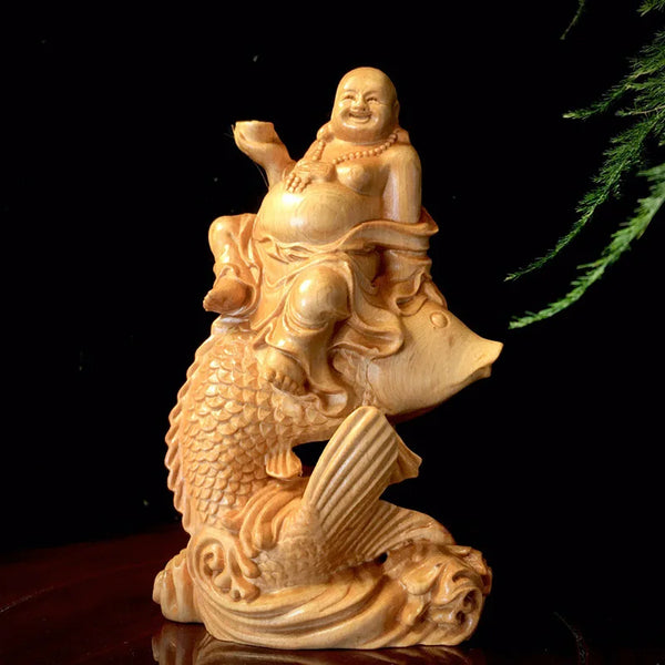 Wood Carp Maitreya Buddha-ToShay.org