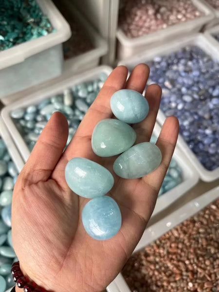 Blue Aquamarine Tumbled Stones-ToShay.org