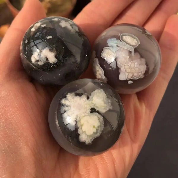 Grey White Sakura Agate Balls-ToShay.org