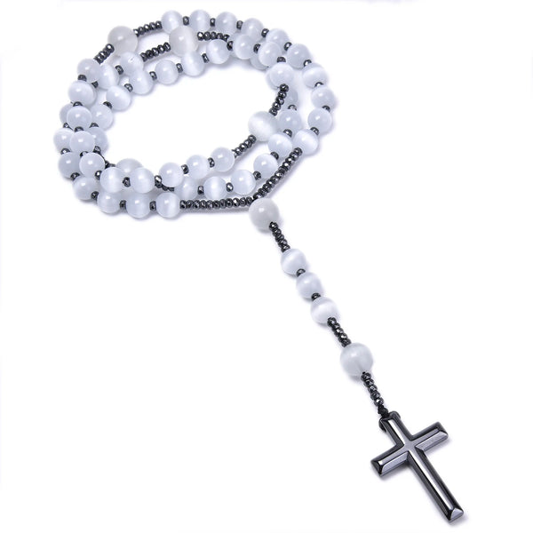 White Cats Eye Stone Rosary-ToShay.org