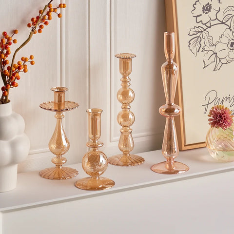 Glass Champagne Gold Candlesticks-ToShay.org