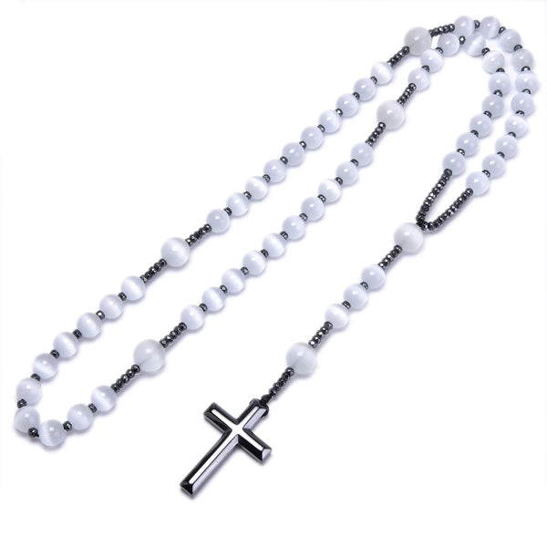 White Cats Eye Stone Rosary-ToShay.org