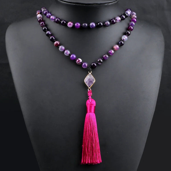 Purple Agate Mala Beads-ToShay.org