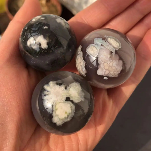 Grey White Sakura Agate Balls-ToShay.org