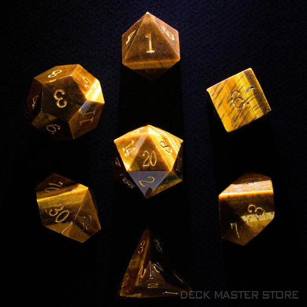 Yellow Tiger Eye Platonic Solid Dice-ToShay.org