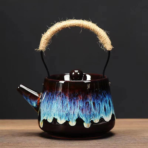 Blue Glazed Ceramic Teapot-ToShay.org