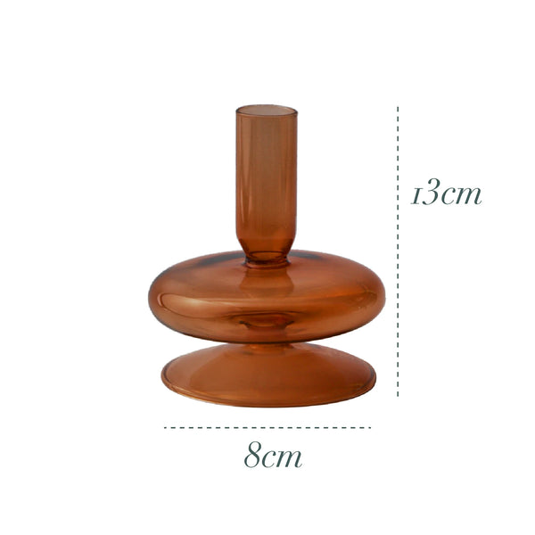 Glass Amber Candlestick Holder-ToShay.org