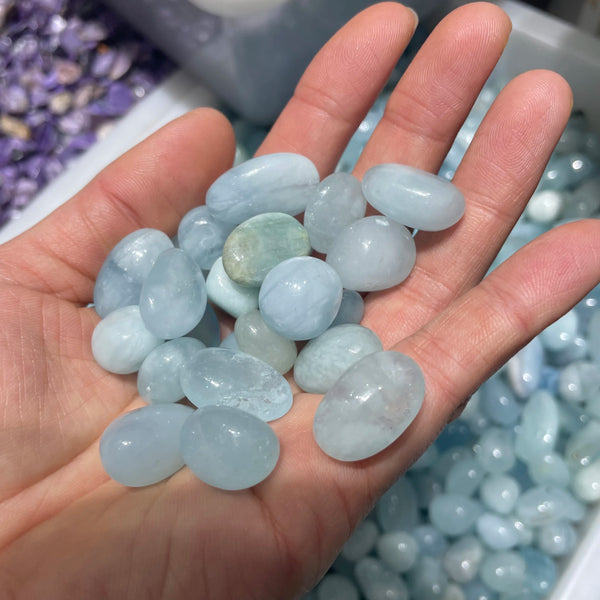 Blue Aquamarine Tumbled Stones-ToShay.org