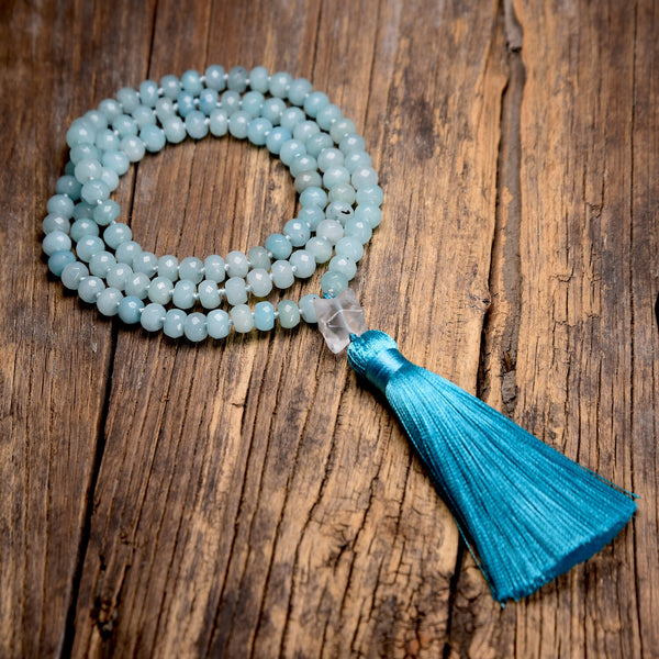 Blue Aquamarine Mala Beads-ToShay.org