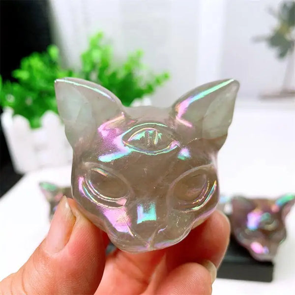 Rainbow Aura Quartz Cat Head-ToShay.org