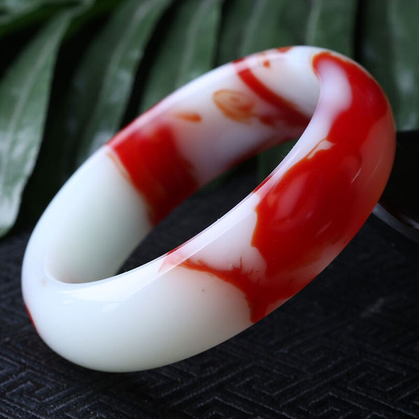 Red and White Jade Bangle-ToShay.org