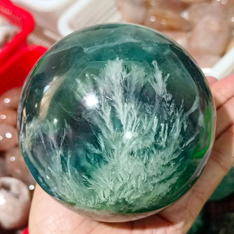 Green Feather Fluorite Ball-ToShay.org